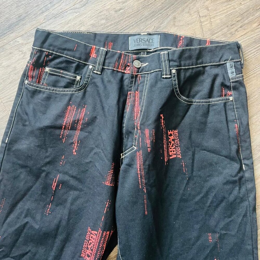 Versace Men's Black Retro Logo Designer Jeans 34 USA 48 Italian Jeans